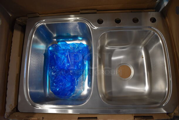 BRAND NEW IN BOX! Kohler 75791-4-NA Stainless Steel Double Offset Drop In Sink. 33x22x9. Bays 14.5x18.5x9, 14.5x15.5x9 - Image 3 of 5