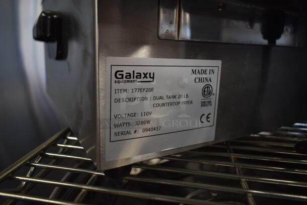 BRAND NEW SCRATCH AND DENT! Galaxy 177EF20E Stainless Steel Commercial Countertop Electric Powered 2 Bay Fryer w/ 2 Baskets and 2 Lids. 110 Volts, 1 Phase.  - Image 5 of 5