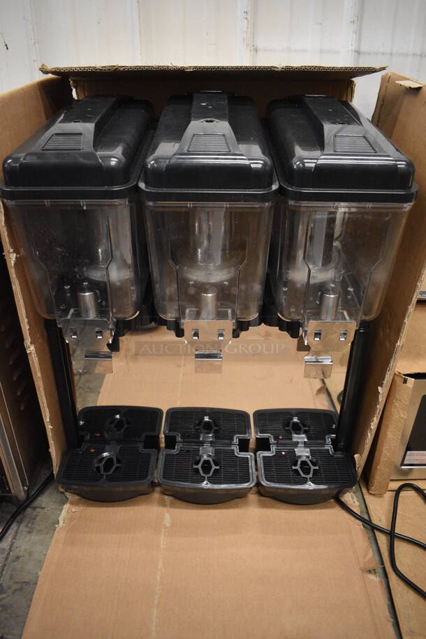 BRAND NEW IN BOX! Avantco Model COLDREAM 3M Stainless Steel Commercial Countertop 3 Hopper Refrigerated Beverage Machine. Each Hopper Has a 3 Gallon Capacity. 120 Volts, 1 Phase. 23x18x29. Tested and Powers On But Does Not Get Cold