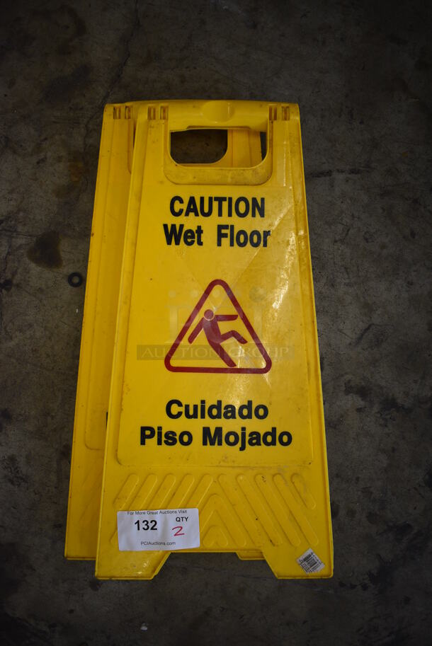 2 Yellow Poly Wet Floor Caution Signs. 12x18x24. 2 Times Your Bid!