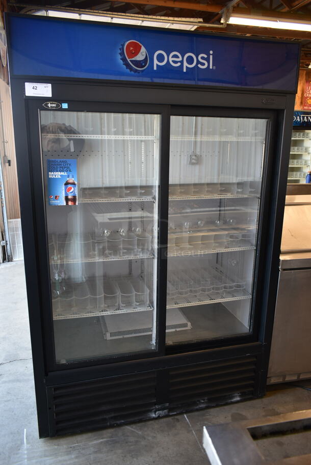 QBD CD45S Metal Commercial 2 Door Reach In Cooler Merchandiser w/ Poly Coated Racks and Drink Sliders. 115 Volts, 1 Phase. Tested and Working! - Image 1 of 8