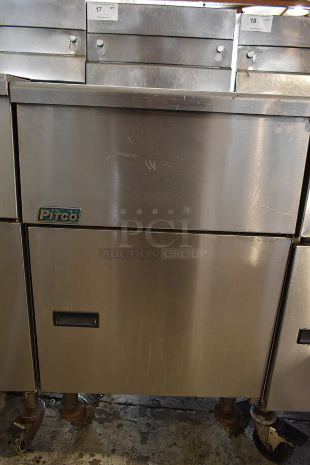 2012 Pitco Frialator SG18 Stainless Steel Commercial Floor Style Natural Gas Powered 75 Pound Capacity Deep Fat Fryer on Commercial Casters. 140,000 BTU. - Image 3 of 5