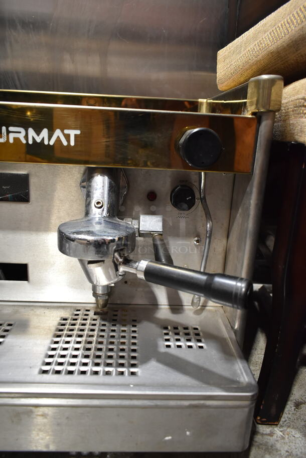 Futurmat CEE-2 Stainless Steel Commercial Countertop 2 Group Espresso Machine w/ 2 Portafilters and 2 Steam Wands. 208-240 Volts, 1 Phase.  - Image 4 of 6