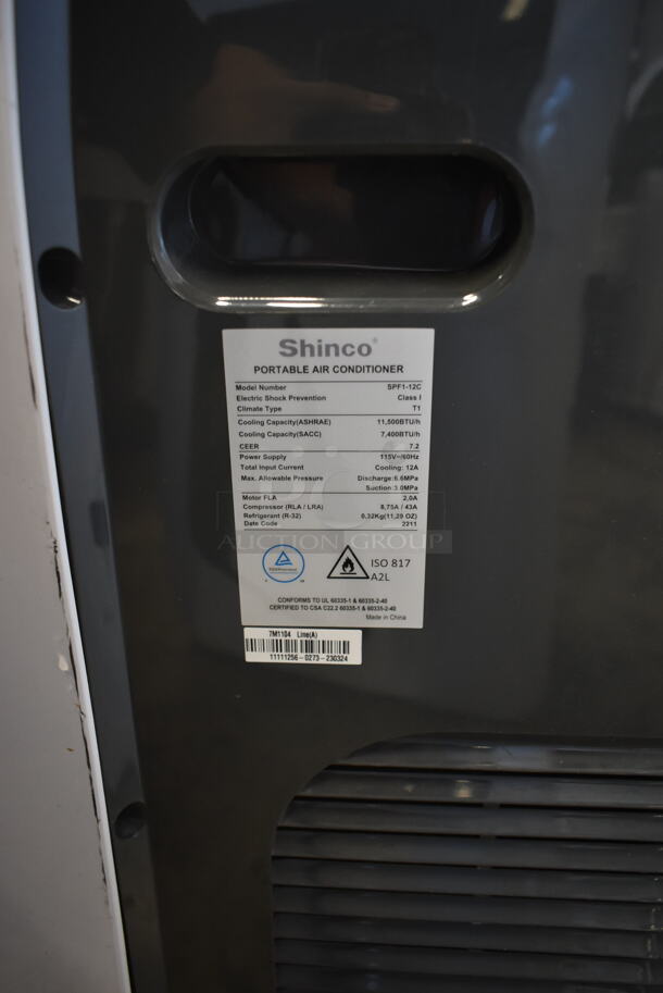 2022 Shinco SPF1-12C Portable Air Conditioner. 11,500 BTU. 115 Volts, 1 Phase. Tested and Working! - Image 4 of 5