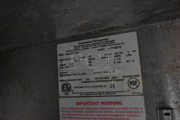 Continental DLUC27-SS Stainless Steel Commercial Single Door Undercounter Cooler on Commercial Casters. 115 Volts, 1 Phase. Tested and Powers On But Does Not Get Cold - Image 4 of 5