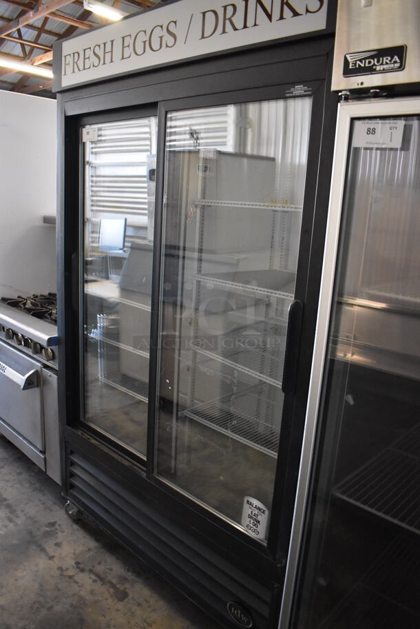 IDW G-45-C-3-3-N-B-4 Metal Commercial 2 Door Reach In Cooler Merchandiser w/ Poly Coated Racks on Commercial Casters. 115 Volts, 1 Phase. 51x30x82. Tested and Working! - Image 2 of 5