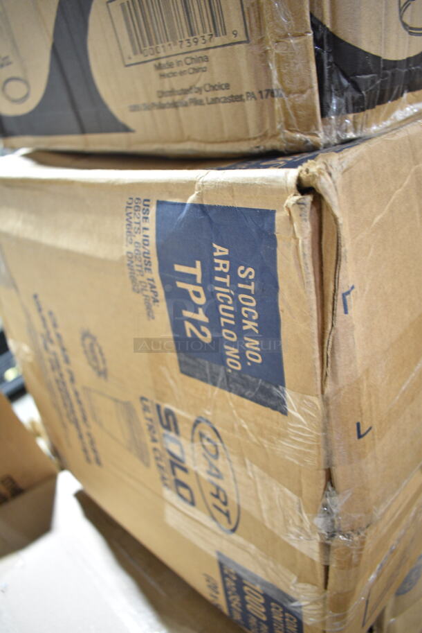 PALLET LOT of 24 BRAND NEW Boxes Including 500CC16 Choice Clear PET Customizable Plastic Cold Cup - 16 oz. - 1000/Case, TP12 Solo Ultra Clear Plastic Cold Cup, 20G-063015 Gusset Bags, Pactiv Newspring NC888B Versatainer Rectangular Container, Choice 6" x 6" x 3" Compostable Sugarcane / Bagasse Take-Out Container, 378W-2000 Cups, 966TALLFLDB Choice White Tall-Fold 6" x 13" Dispenser Napkin - 8000/Case, 129MCS38B Choice 38 oz. Black Rectangular Microwavable Heavy Weight Container with Lid 8 3/4" x 6 1/4" x 2" - 150/Case, 3 Box 129MCS38B Choice 38 oz. Black Rectangular Microwavable Heavy Weight Container with Lid 8 3/4" x 6 1/4" x 2" - 150/Case, 500COLLAR Choice 10-24 oz. Printed Coffee Cup Sleeve / Jacket / Clutch - 1200/Case, Choice 2 oz Portion Cups, Choice 0.75 Portion Cups, 274MOPBCKTGY Lavex 35 qt. Gray Mop Bucket, 433SLINERBL Baker's Lane 16" x 24" Full Size Silicone Coated Parchment Paper Bun / Sheet Pan Liner Sheet - 1000/Case, 612FS7800 Choice Full Size Foil Steam Pan. 24 Times Your Bid! - Image 10 of 12