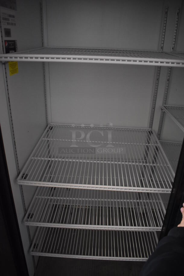 IDW G-45-C-3-3-N-B-4 Metal Commercial 2 Door Reach In Cooler Merchandiser w/ Poly Coated Racks on Commercial Casters. 115 Volts, 1 Phase. 51x30x82. Tested and Working! - Image 4 of 5