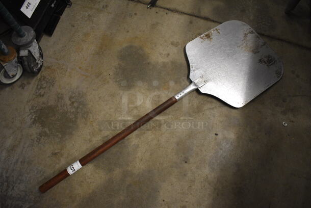 Metal Pizza Peel w/ Wooden Handle. 14x43 - Image 1 of 2