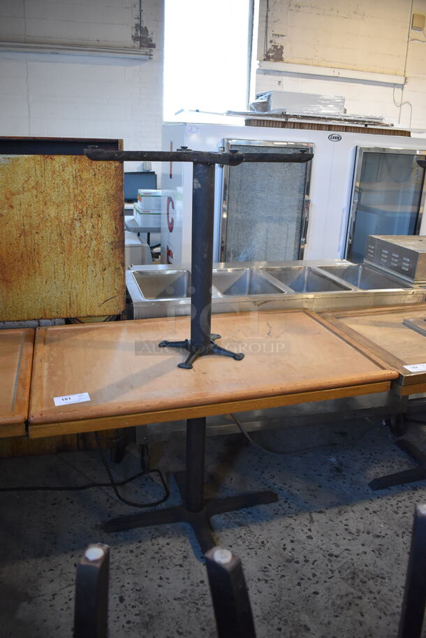 2 Wood Pattern Tables on Black Metal Table Base. 46x28x29.5. 2 Times Your Bid! - Image 3 of 4