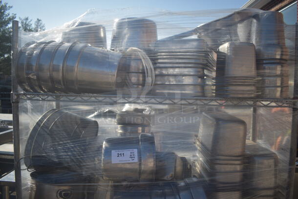 ALL ONE MONEY! Lot of Items Including Open Utility Shelf With Metro Style Shelving On Galvanized Legs, Steel Bins In Variety of Sizes, Steel Pots, Baking Trays, Baking Sheets, AND MORE!  BUYER MUST DISMANTLE. PCI CANNOT DISMANTLE FOR SHIPPING. PLEASE CONSIDER FREIGHT CHARGES. - Image 2 of 5