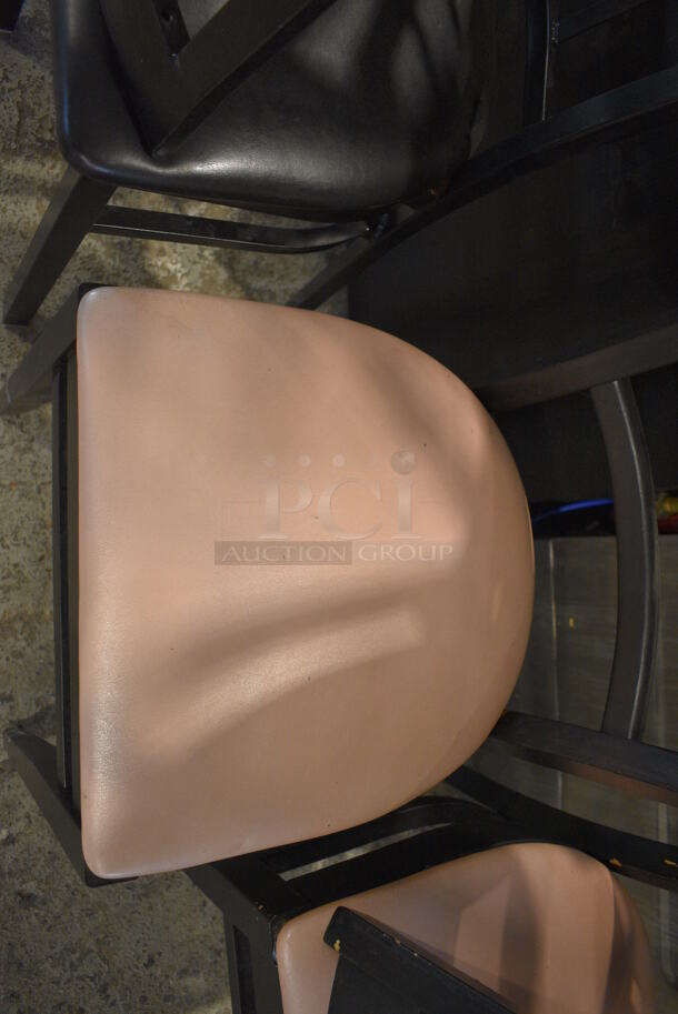 4 Wood Pattern Black Dining Chairs w/ Pink Seat Cushion. 17x17x34. 4 Times Your Bid! - Image 4 of 5
