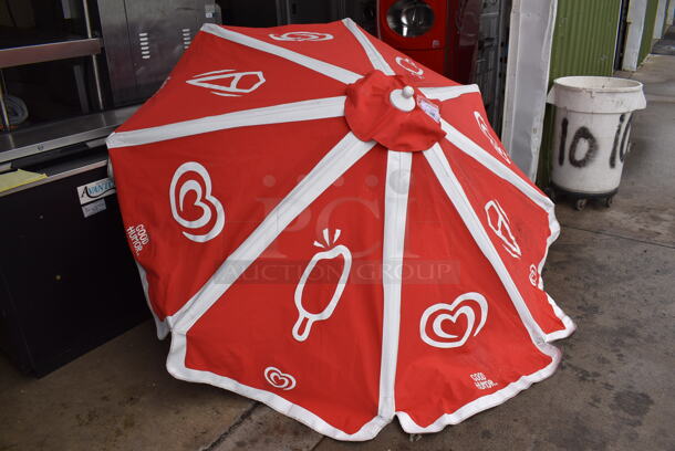 2 Red and White 8' Patio Umbrellas. 2 Times Your Bid! - Image 2 of 9