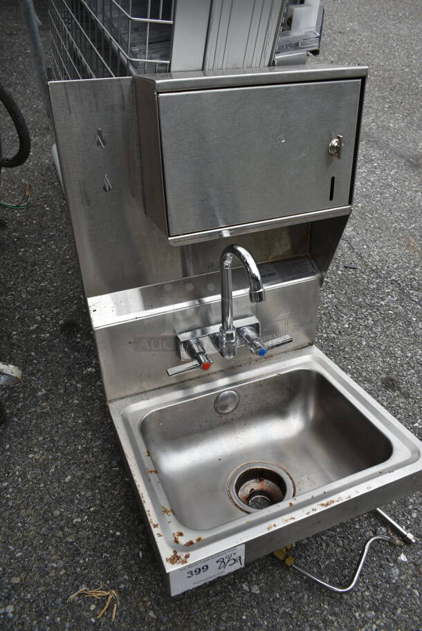 Stainless Steel Commercial Single Bay Wall Mount Sink w/ Faucet, Handles and Cabinet. - Image 3 of 8