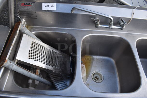 Eagle Stainless Steel Commercial 3 Bay Sink w/ Right Side Drain Board, Faucet and Handles. Bays 16x19x13. Drain Board 16x23x1 - Image 2 of 4