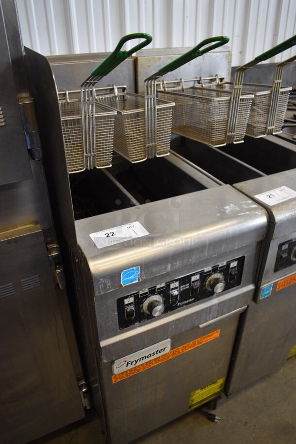 2012 Frymaster Model PH155-2SC ENERGY STAR Stainless Steel Commercial Floor Style Natural Gas Powered Deep Fat Fryer w/ 2 Metal Fry Baskets and Left Side Splash Guard on Commercial Casters. 40,000 BTU. 15.5x30x46 - Image 3 of 7