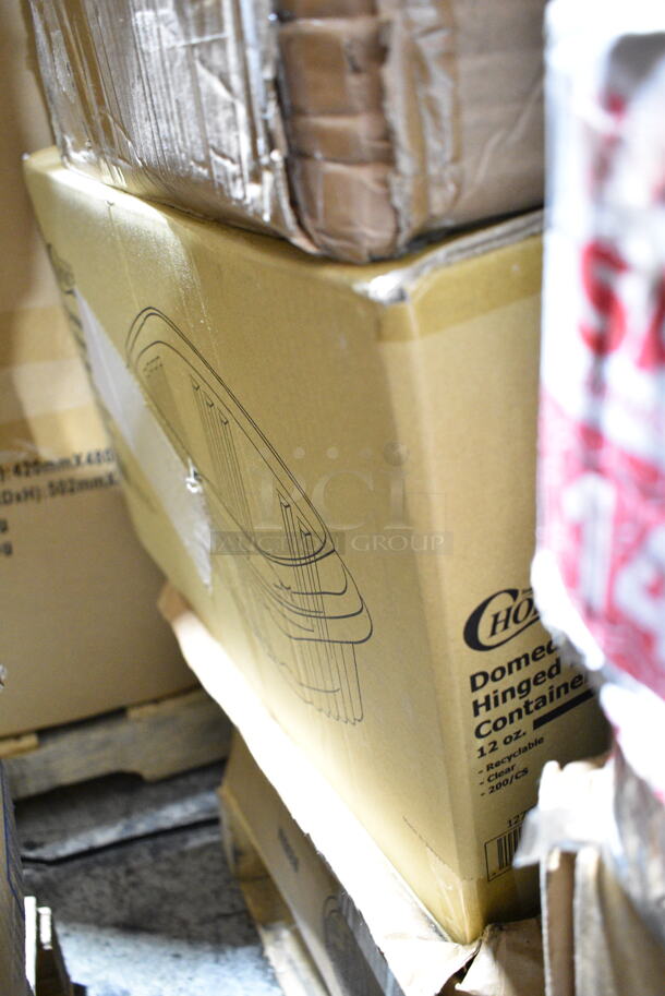 PALLET LOT of 42 BRAND NEW Boxes Including 127CH12F Choice 12 oz. Clear RPET Tall Hinged Deli Container - 200/Case, 966TALLFLDB Choice White Tall-Fold 6" x 13" Dispenser Napkin - 8000/Case, 15909144 Araven 09144 ColorClip 6 Gallon / 96 Cup Polypropylene Light-Duty Shelf Ingredient Bin, 8 Box 612W65 Choice Insulated Foil Sandwich Wrap Sheets 14" x 16" - 1000/Case, 5002CPTEC Lavex 2-Ply White Center Pull Economy Paper Towel Roll, 500 Sheets / Roll - 6/Case, 5002CPTENAT Lavex 2-Ply Natural Kraft Center Pull Paper Towel 510' Roll - 6/Case, Visions Stemless White Plastic Glasses, Dinex DX11870174 Clear Dome Disposable Lid for Dinex DXSWC6 6 oz. Clear Tulip Bowls, Dinex DXSWC8 8 oz. Clear Tulip Bowls, Carlisle 4531 5 oz. Tulip Dish, and Carlisle 4535 8 oz. Clear Tulip Bowls - 1000/Case, 245CB10 Choice 10" x 10" x 2" White Customizable Corrugated Plain Pizza Box - 50/Bundle, 2 Box 966UPWIDEKFT-500 OneUp by Choice Kraft 2-Ply Wide Interfold 6 1/2" x 8 1/2" Dispenser Napkin - 6000/Case. 42 Times Your Bid! - Image 4 of 12