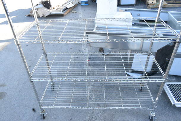 Chrome Finish 6 Tier Wire Shelving Unit on Commercial Casters. BUYER MUST DISMANTLE. PCI CANNOT DISMANTLE FOR SHIPPING. PLEASE CONSIDER FREIGHT CHARGES.  - Image 3 of 4