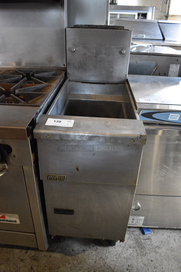 Pitco SG14 Commercial Stainless Steel Natural Gas Fryer On Commercial Casters. 110,000 BTU.