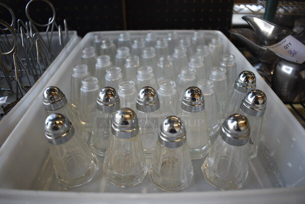 39 Salt / Pepper Shakers w/ 10 Lids. 1.75x1.75x3.25. 39 Times Your Bid!