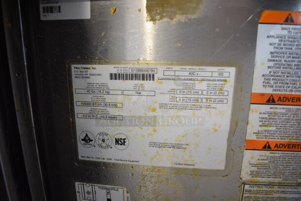 2015 Sir Lawrence Model 40C+ Stainless Steel Commercial Floor Style Natural Gas Powered Deep Fat Fryer w/ 2 Metal Fry Baskets. 105,000 BTU. 15.5x30x48 - Image 6 of 6