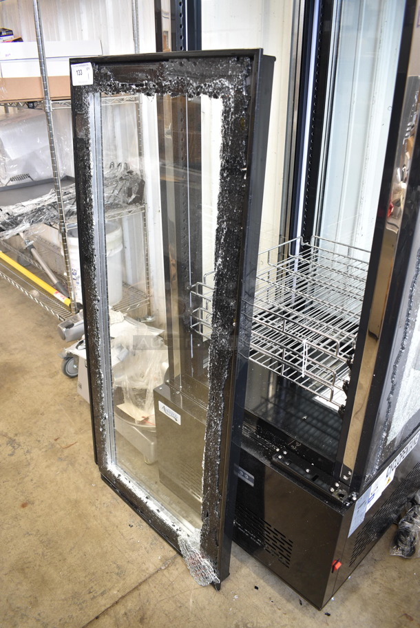 BRAND NEW SCRATCH AND DENT! Avantco 193GD4C15HCB Black 4-Sided Glass Refrigerated Display Case on Commercial Casters. See Pictures for Broken Glass. 110-120 Volts, 1 Phase. Tested and Working! - Image 6 of 10