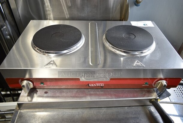 BRAND NEW SCRATCH AND DENT! Avantco 177EB202SBSA Double Burner Solid Top Stainless Steel Portable Electric Side-by-Side Hot Plate. 120 Volts, 1 Phase.  - Image 2 of 5
