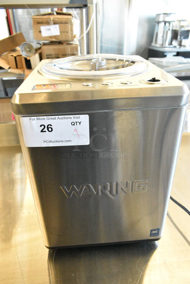 BRAND NEW SCRATCH AND DENT! Waring WCIC25 Stainless Steel Commercial Countertop Ice Cream Maker. 110-120 Volts, 1 Phase. - Image 1 of 5