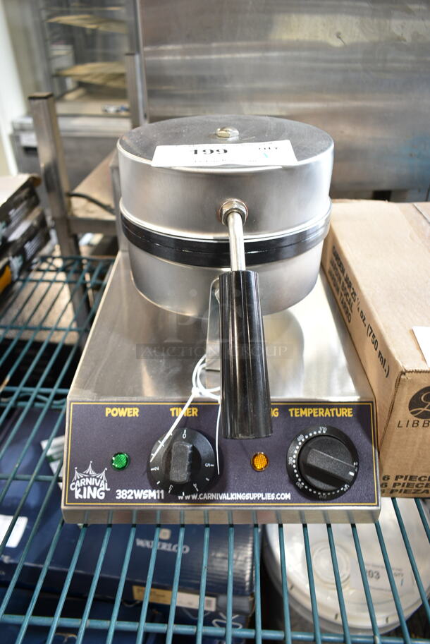 BRAND NEW SCRATCH AND DENT! 2023 Carnival King 382WSM11 Stainless Steel Countertop Non-Stick Single Waffle Maker with Timer. 120 Volts, 1 Phase. Tested and Working! - Image 2 of 5