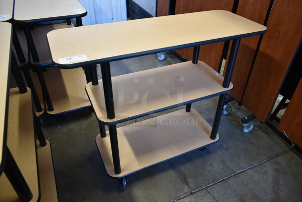 BRAND NEW SCRATCH AND DENT! Wood Pattern 3 Tier Cart / Table on Commercial Casters. Stock Picture - Cosmetic Condition May Vary.  - Image 2 of 6
