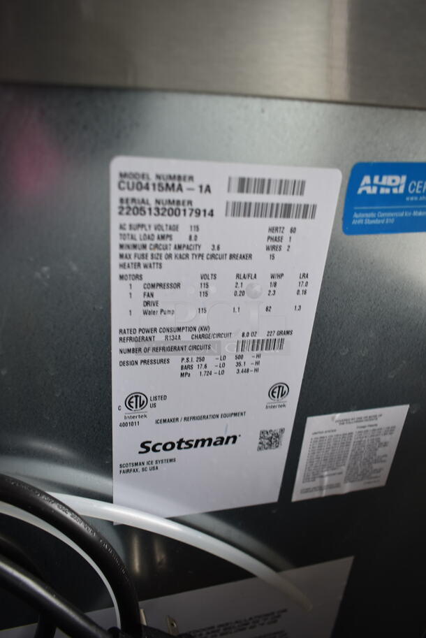 BRAND NEW SCRATCH AND DENT! 2022 Scotsman CU0415MA-1A Stainless Steel Commercial Undercounter Self Contained Ice Machine. 115 Volts, 1 Phase. - Image 6 of 6