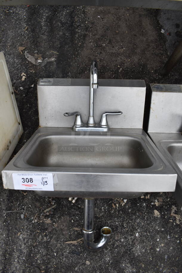 Stainless Steel Single Bay Wall Mount Sink w/ Faucet and Handles. 17x17x24