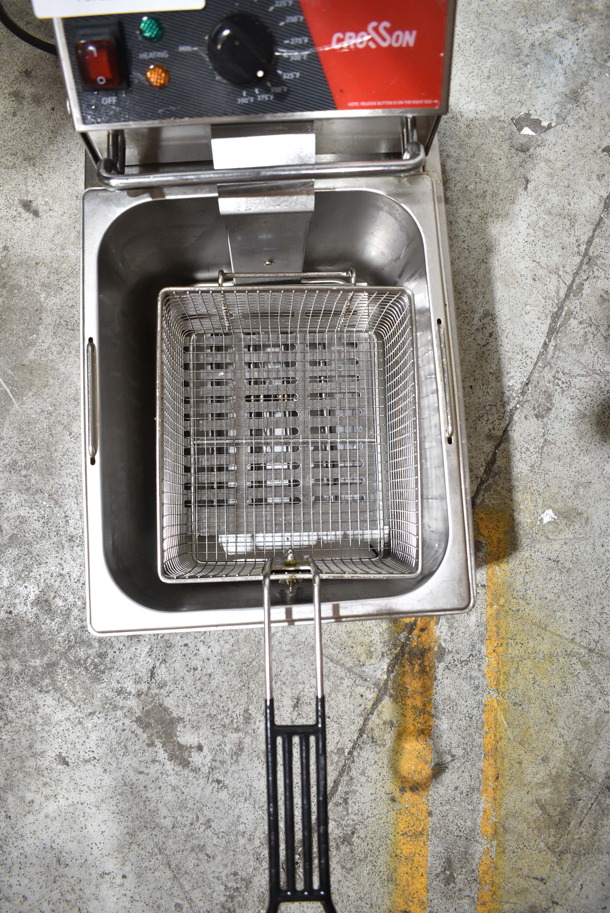2023 Crosson CF-13 Stainless Steel Commercial Countertop Electric Powered Single Bay Fryer w/ Metal Fry Basket and Lid. 120 Volts, 1 Phase. - Image 4 of 6