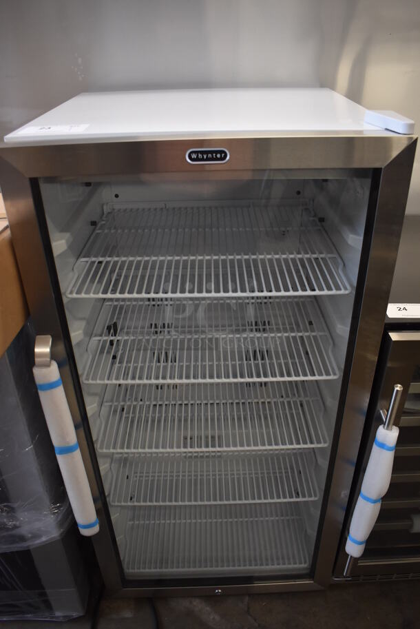 BRAND NEW SCRATCH AND DENT! Whynter CBM-815WS Stainless Steel Single Door Reach In Cooler Merchandiser. 115 Volts, 1 Phase. 24x23x48. Tested and Working!