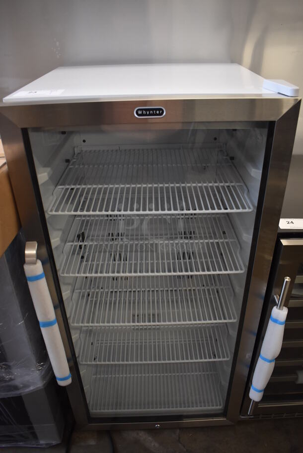 BRAND NEW SCRATCH AND DENT! Whynter CBM-815WS Stainless Steel Single Door Reach In Cooler Merchandiser. 115 Volts, 1 Phase. 24x23x48. Tested and Working! - Image 1 of 5