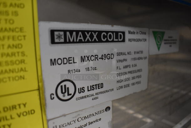 Maxx Cold MXCR-49GD Stainless Steel Commercial 2 Door Reach In Cooler Merchandiser w/ Poly Coated Racks on Commercial Casters. 115 Volts, 1 Phase. 54x32x83. Tested and Working! - Image 3 of 6