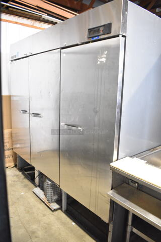Beverage Air KF74-5AS Stainless Steel Commercial 3 Door Reach In Freezer w/ Poly Coated Racks. 115/208-230 Volts, 1 Phase. 