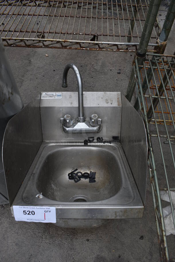 Stainless Steel Commercial Single Bay Wall Mount Sink w/ Faucet and Handles. 13x18x25