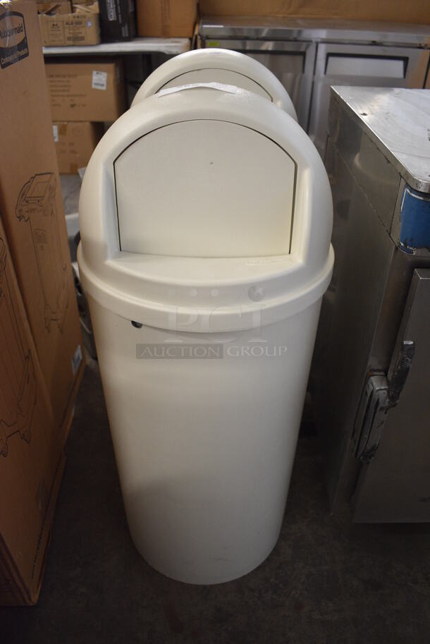 2 BRAND NEW! Rubbermaid White Poly Trash Cans. 14x14x37. 2 Times Your Bid!