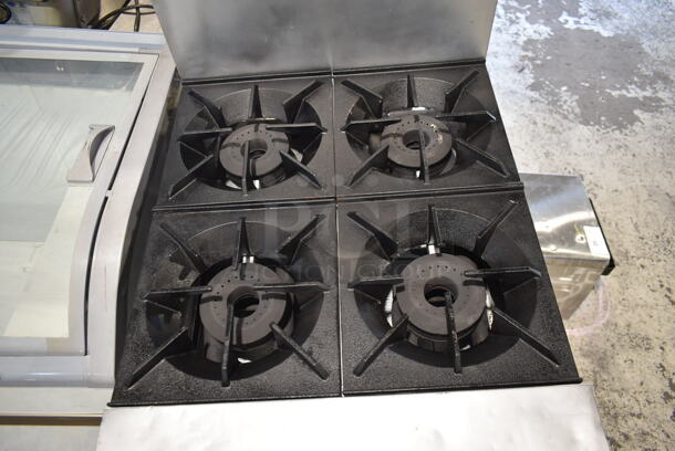 Thermatek Stainless Steel Commercial Natural Gas Powered 4 Burner Range w/ Oven and Back Splash. Missing 2 Legs. - Image 4 of 9