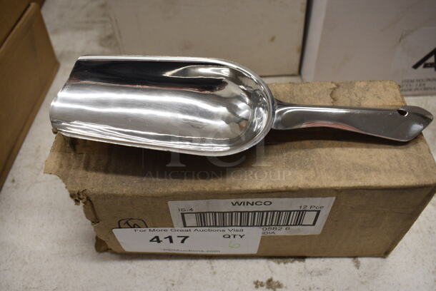 6 BRAND NEW IN BOX! Winco Stainless Steel Ice Scoopers. 9.5x3x1. 6 Times Your Bid!