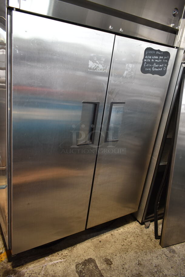 2011 True TG2R-2S ENERGY STAR Stainless Steel Commercial 2 Door Reach In Cooler w/ Poly Coated Racks on Commercial Casters. 115 Volts, 1 Phase. Tested and Working! - Image 3 of 8