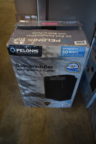 IN ORIGINAL BOX! Pelonis PAD50P1ABL ENERGY STAR 50 Pint Dehumidifier. 115 Volts, 1 Phase.