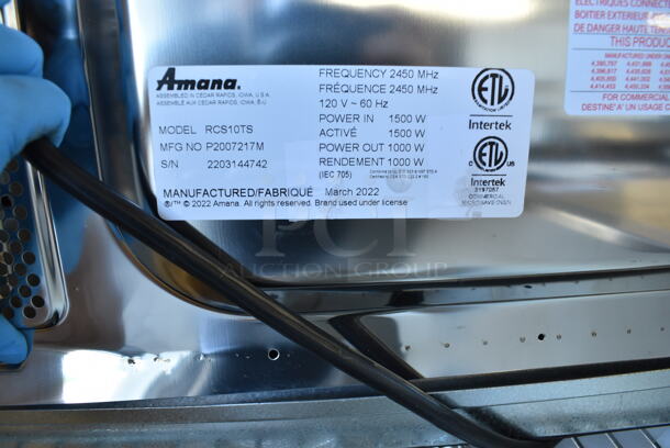 BRAND NEW SCRATCH AND DENT! 2022 Amana Model RCS10TS Stainless Steel Commercial Countertop Microwave Oven. 120 Volts, 1 Phase. 22x16x13.5 - Image 11 of 11