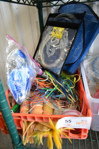 ALL ONE MONEY! Bin of Various Items Including Fishing Line and Fishing Lures