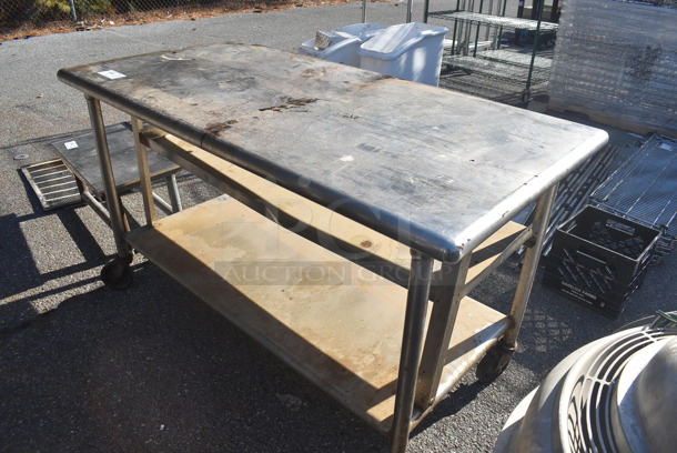 Stainless Steel Table w/ Under Shelf on Commercial Casters. Missing Caster. 60x30x34