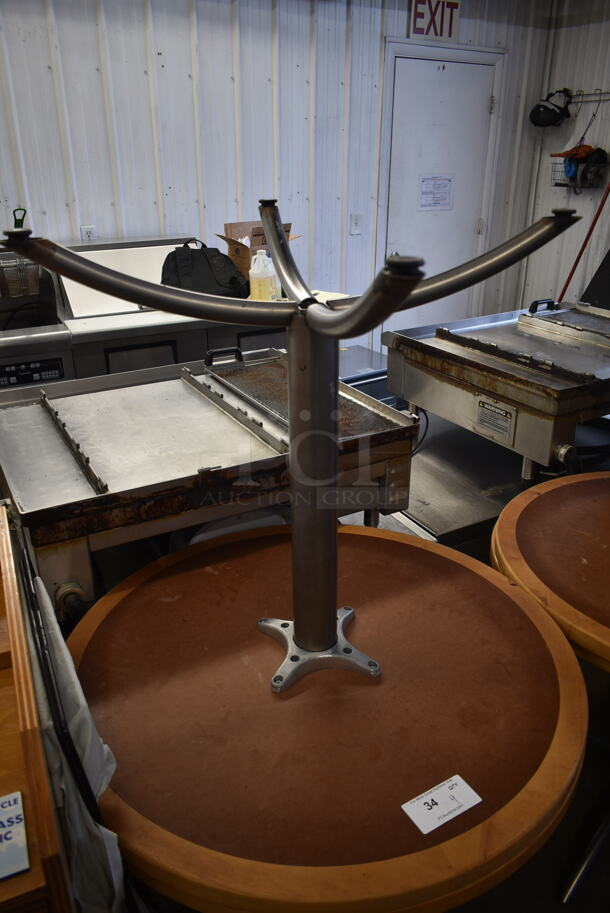 4 Round Wood Pattern Dining Tables on Metal Legs. 4 Times Your Bid! - Image 2 of 3