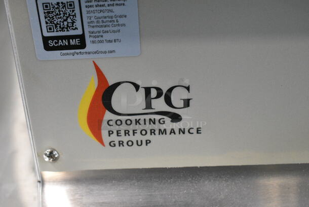 BRAND NEW SCRATCH AND DENT! 2023 Cooking Performance Group CPG 351GTCPG72NL Stainless Steel Commercial Countertop Natural Gas Powered Flat Top Griddle. 180,000 BTU.  - Image 3 of 7