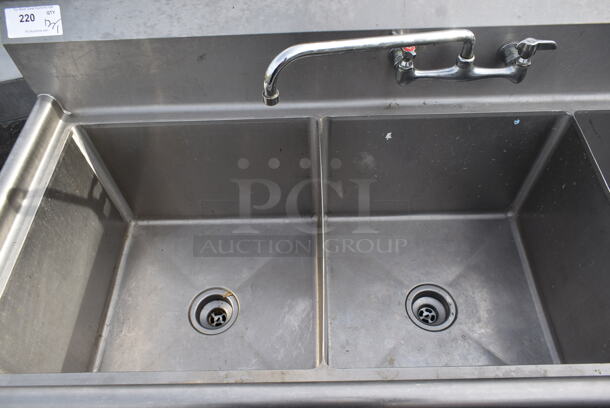 Stainless Steel Commercial 3 Bay Sink w/ Faucet and Handles. Bays 19.5x20 - Image 2 of 3
