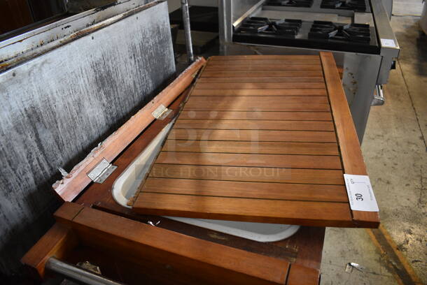 Tommy Bahama Wooden Portable Ice Bin w/ Bottle Opener on Commercial Casters. 47x23x36 - Image 5 of 8